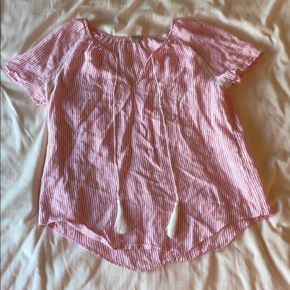Read and white striped cremieux blouse M